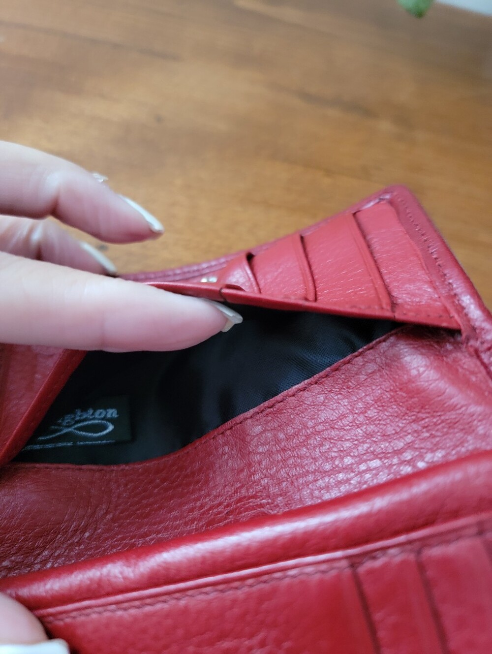 Brighton Red Pebbled Leather Bi-fold Snap Wallet - Picture 11 of 16